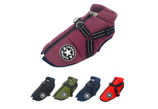 Pet Dog Winter Jacket with Harness - Available in Five Colours & Six Sizes