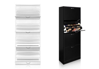 Four-Rack Wooden Shoe Cabinet for 60 Pairs - Two Colours Available