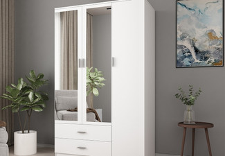 Three-Door Mirrored Wardrobe Cabinet - Two Styles Available