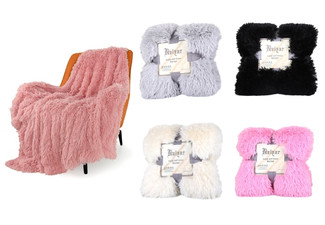 Soft Fuzzy Faux Fur Throw Blanket - Available in Five Colours, Two Sizes & Option for Two-Pack