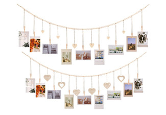 Wooden Hanging Photo Display with Clips - Two Styles Available & Option for Two-Pack