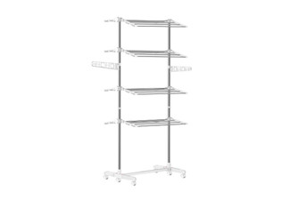 Four-Tier Clothes Drying Rack with Shelves and Wheels