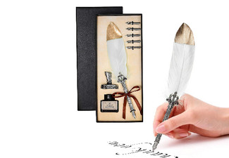 Vintage Feather Quill Pen & Ink Set