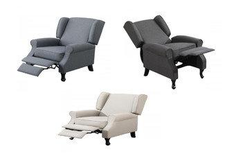 Single Sofa Recliner Armchair with Padded Fabric - Three Colours Available