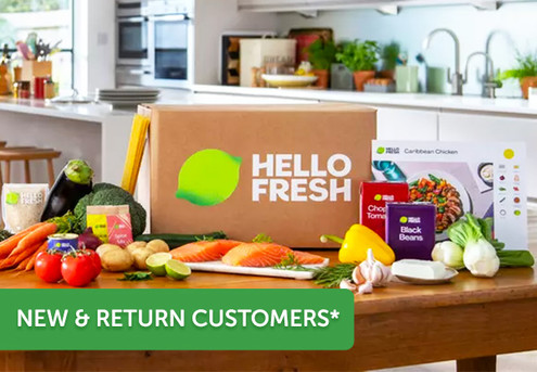 HelloFresh NEW & RETURN Customer Special Offer - $60 Off for the First Two Boxes & Up to $220 OFF Ten Boxes - Classic, Veggie, Family-Friendly, Calorie Smart, Carb Smart, Protein Rich or Flexitarian Recipes