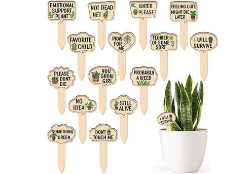 15-Piece Funny Wooden Plant Markers