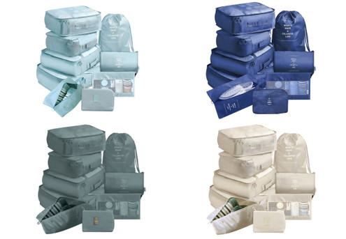 Nine-Piece Travel Organiser Storage Bags - Four Colours Available