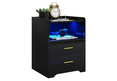 Luxsuite Two-Drawer Smart LED Bedside Table with USB Port