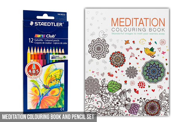 $12.99 for Either a Calm or Meditation Colouring Book with Twelve Coloured Pencils