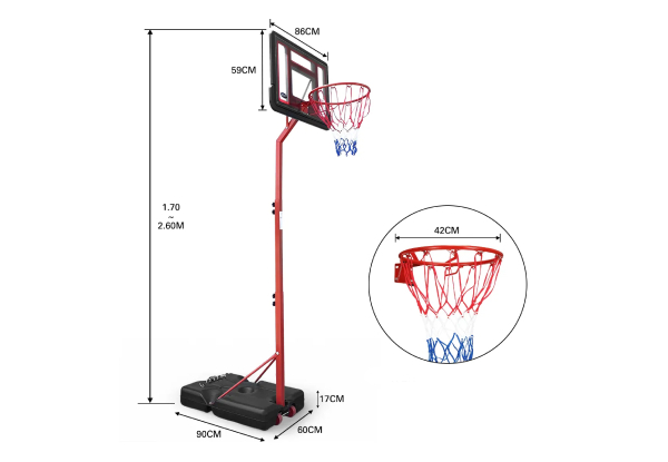 Genki 1.7m-2.6m Kids Basketball Hoop Stand System