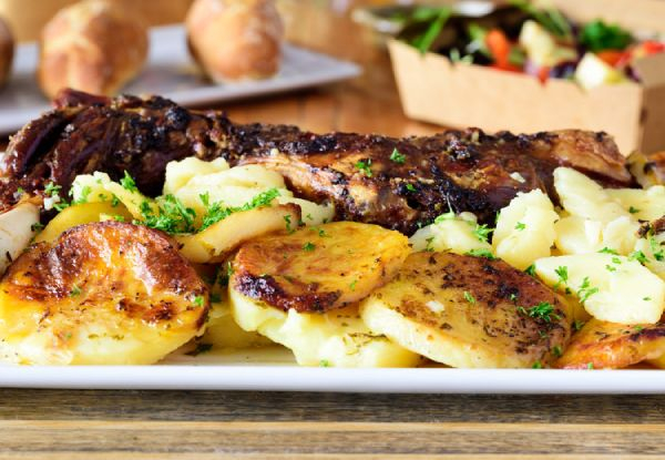 Tender Whole Baked Lamb Shoulder with Rosemary, Garlic & Scalloped Potatoes - Option for Slow Cooked Juicy Leg of Lamb - Pick Up Only, Two Locations Available