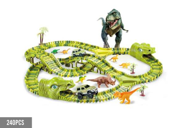 240-Piece Flexible Track Dinosaur World Race Toy - Option for 244-Piece