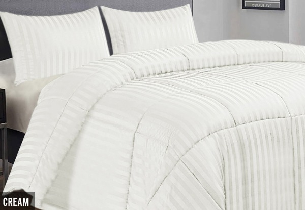 Ramesses Three-Piece Damask Stripe Comforter Set - Three Sizes & 10 Colours Available