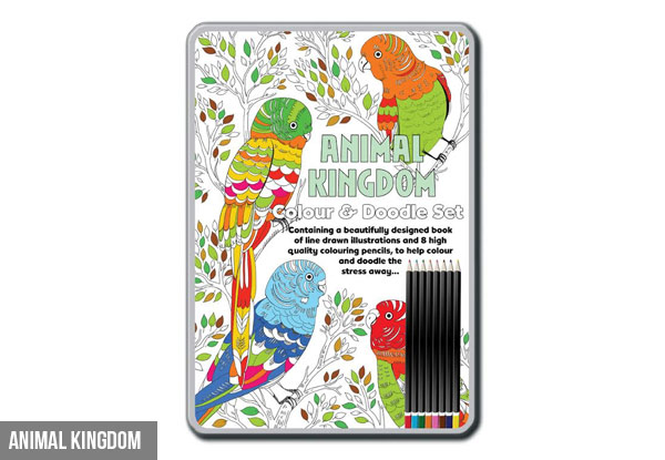 $13.99 for One Botanical Patterns or Animal Kingdom Colour & Doodle Tin