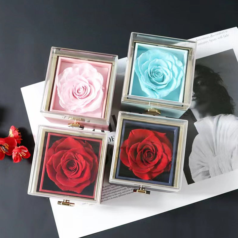 Preserved Rose Flower Proposal Jewellery Box - Four Colours Available