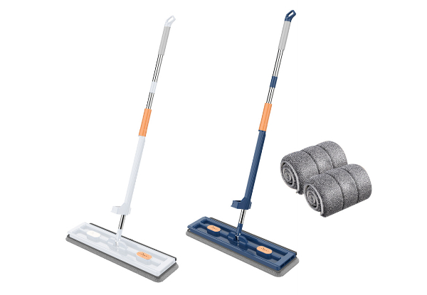 Self-Wringing Flat Mop Incl. Two Microfibre Pads - Available in Two Colours & Option for Two-Pack