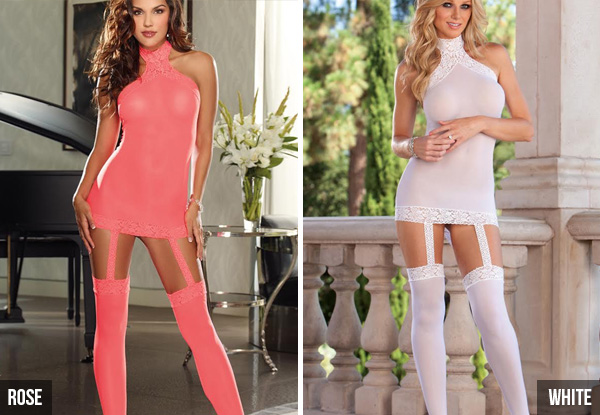 $15 for a See Through Lingerie & Stocking Set - Available in Four Colours