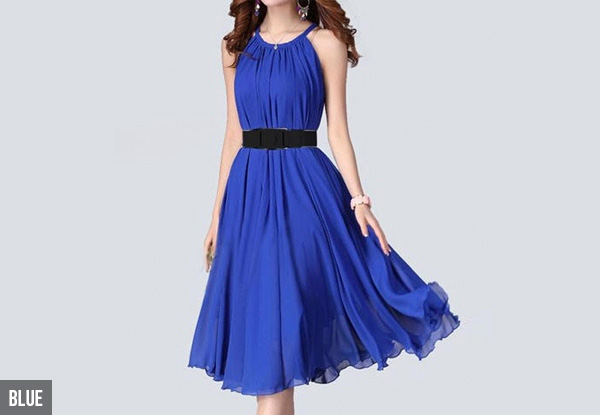 $24 for a Flared Chiffon Dress & Belt – Seven Colours Available