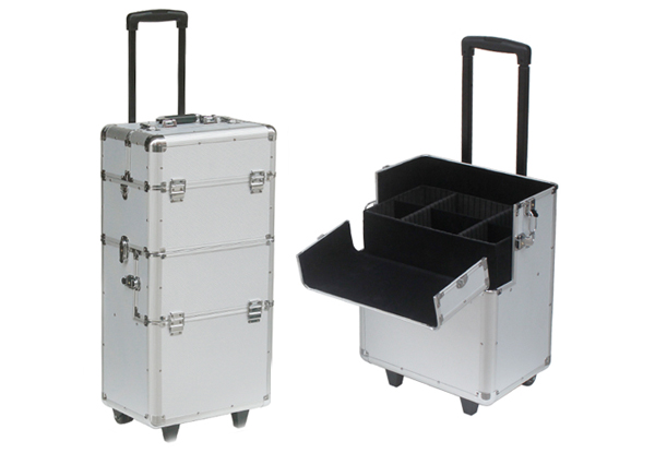 $105 for an Aluminium Rolling Make-Up Train Case – Available in Two Colours