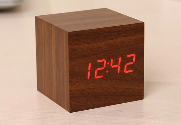 $14 for a Wooden Cube Digital LED Alarm Clock