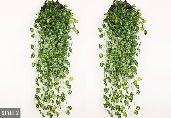 Two-Piece Artificial Ivy Vine Hanging Plant Set - Available in Three Styles & Option for Two Sets