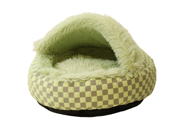 Plush Cushioned Hooded Pet Bed - Available in Three Colours & Two Sizes