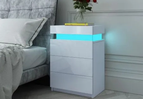 Three-Drawer RGB LED Modern Bedside Table