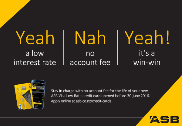 No Annual Account Fee for the Life of Your New ASB Visa Low Rate Credit Card