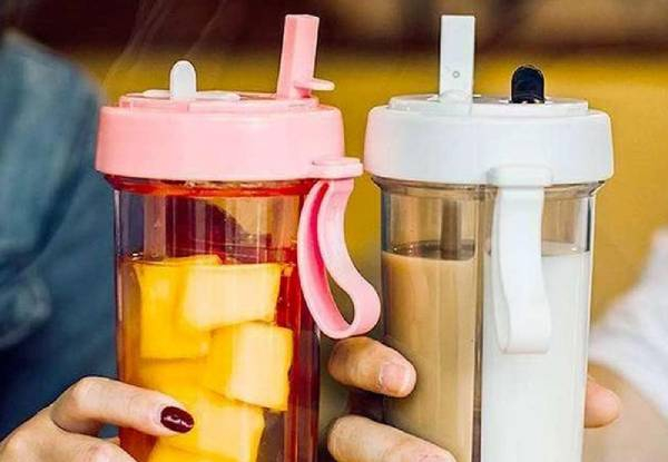 Dual Beverage with Separate Straws Water Bottle - Five Colours Available
