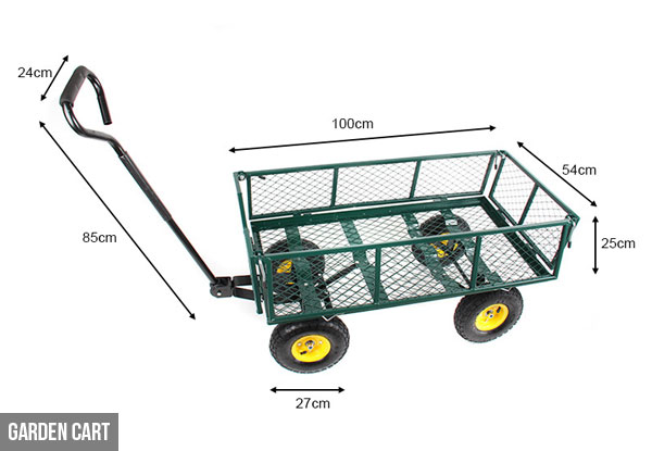 $99 for a Heavy Duty Mesh Garden Cart or $119 for a Hand-Push Lawn Sweeper