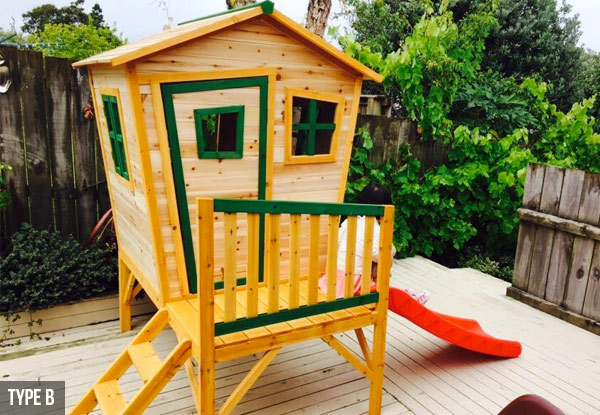 $569 for a Wooden Playhouse, or $759 for a Wooden Playhouse with a Detachable Slide