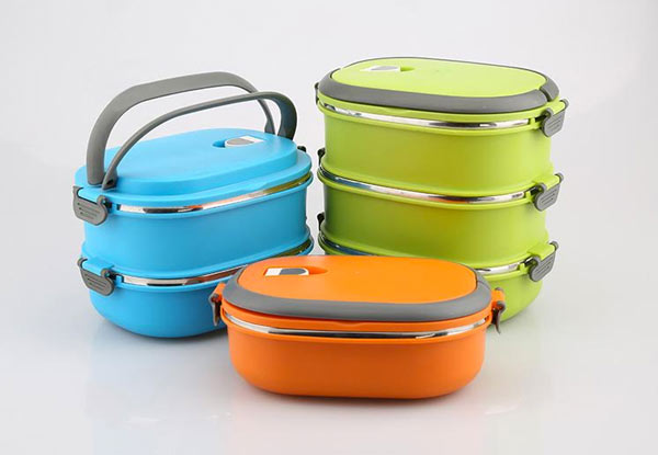 $12.90 for a Set of Three Stackable Stainless Steel Lunchboxes or $19.90 for Two Sets – Three Colours Available