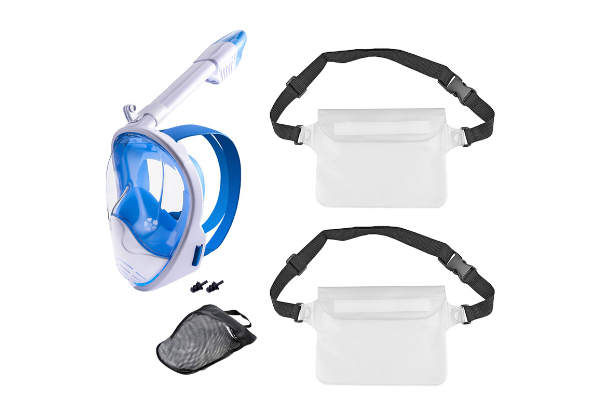 Anti-Leak Full Face Snorkel Mask - Available in Four Colours, Two Sizes & Option with Diving Waist Bag