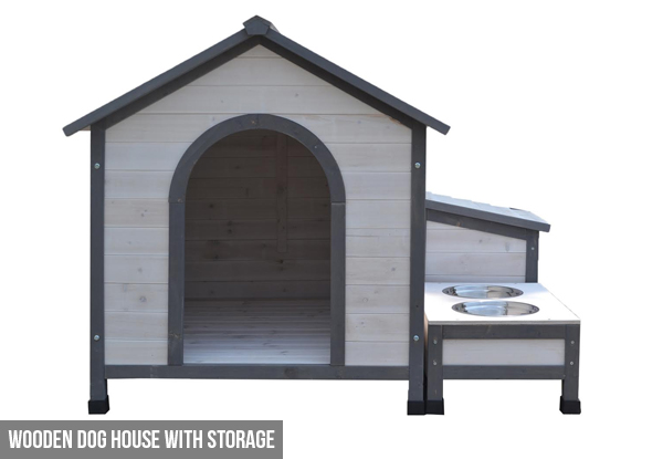 $239 for a Wooden Dog House with Storage or $149 for a Flat Roof Dog House