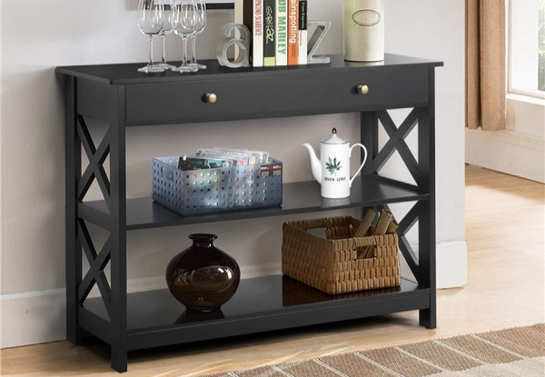 Wooden Console Table with Drawer & Two Open Shelves - Two Colours Available