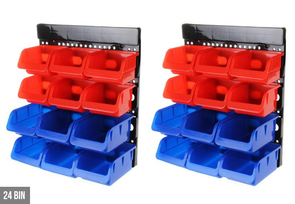 $29 for a Wall Mounted Garage Organiser with 24 Bins or $32 for a 30 Bin Option