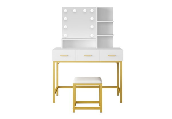 Vanity Table & Stool Set with LED Mirror