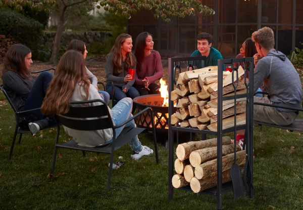 Five-in-One Firewood Storage Rack with Fire Place Tool Kit