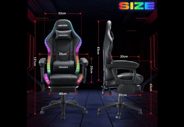 Neader High Back Gaming Office Massage Chair with RGB LED Light - Three Colours Available