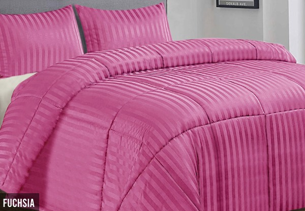 Ramesses Three-Piece Damask Stripe Comforter Set - Three Sizes & 10 Colours Available