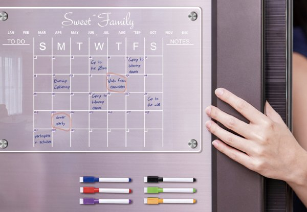 Acrylic Magnetic Monthly Planner for Fridge with Six Pens - Two Sizes Available