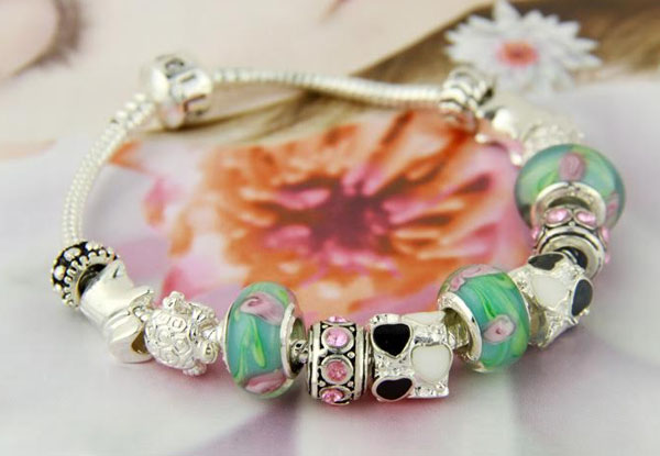 $13 for a Murano Glass Bead Silver Charm Bracelet