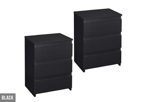 Set of Two Three-Drawer Bedside Tables - Available in Three Colours