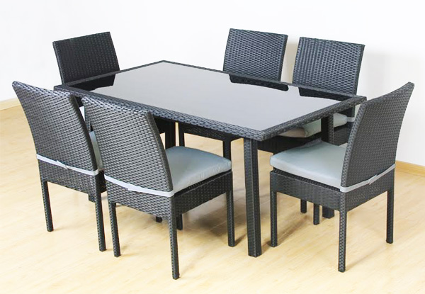 $599 for a Seven-Piece Outdoor Rattan Dining Table with Six Chairs