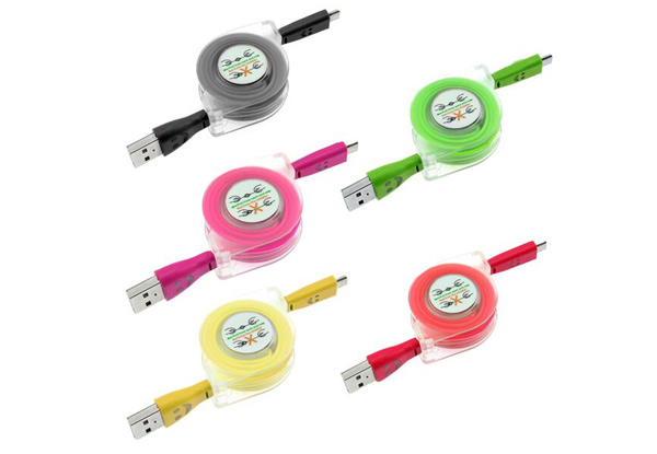 $16 for Two LED Light Retractable Micro USB Cable Available in Five Colours - Free Shipping