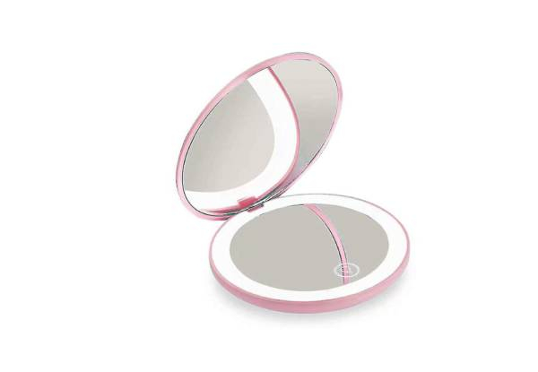10x Magnification Compact Mirror with Light - Available in Four Colours & Option for Two-Pack