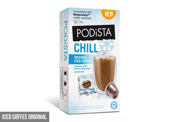 $35 for Six Packs of Ten PODiSTA Iced Coffee or Chocolate Pods Compatible with Nespresso Machines