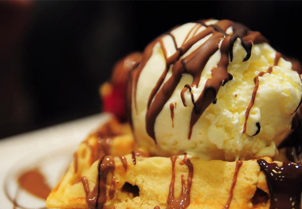 $8.90 for Two Freshly Made Waffle Desserts Served with Ice Cream & Drizzled with Belgian Chocolate (value up to $15.80)
