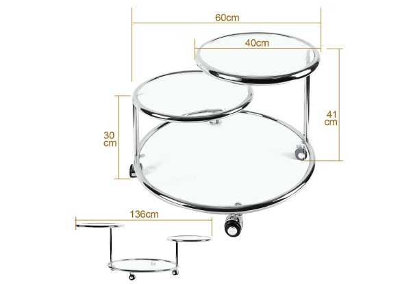 Three-Tier Round Coffee Table with Wheels