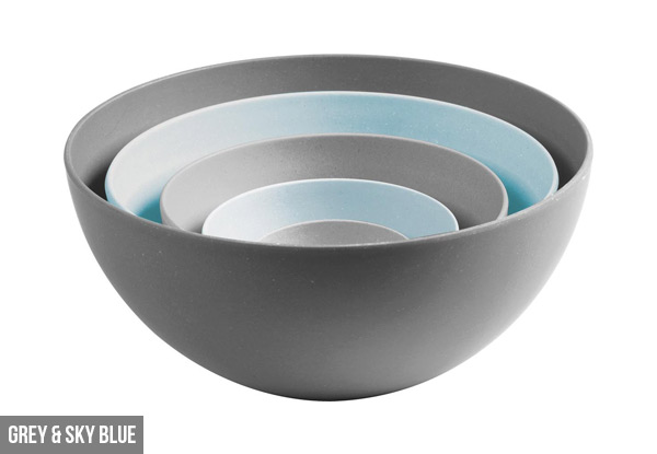 $25 for a Five-Piece Bamboo Bowl Set, or $39 for Two Sets – Available in Four Colours